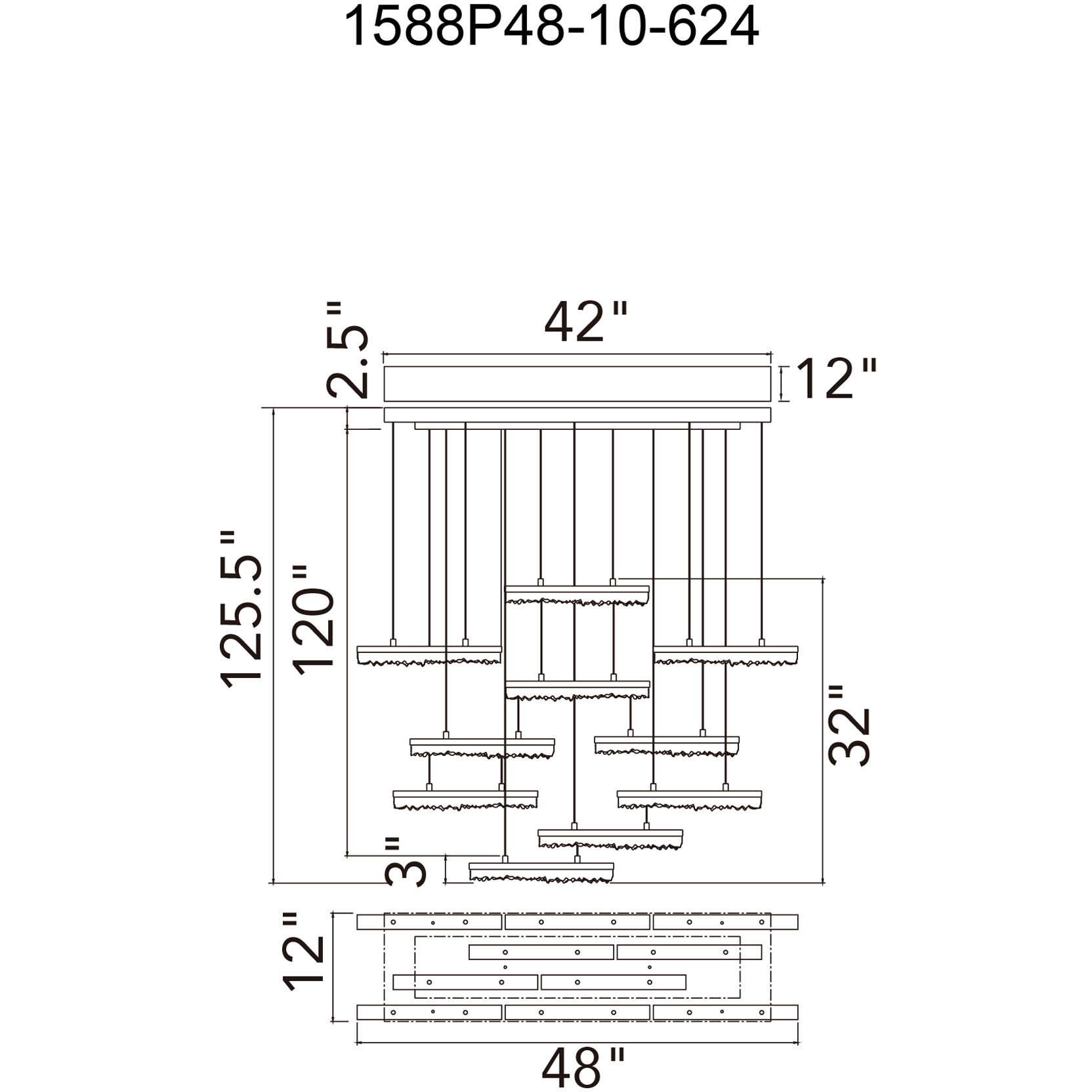 Stagger LED 48 inch Brass Chandelier Ceiling Light