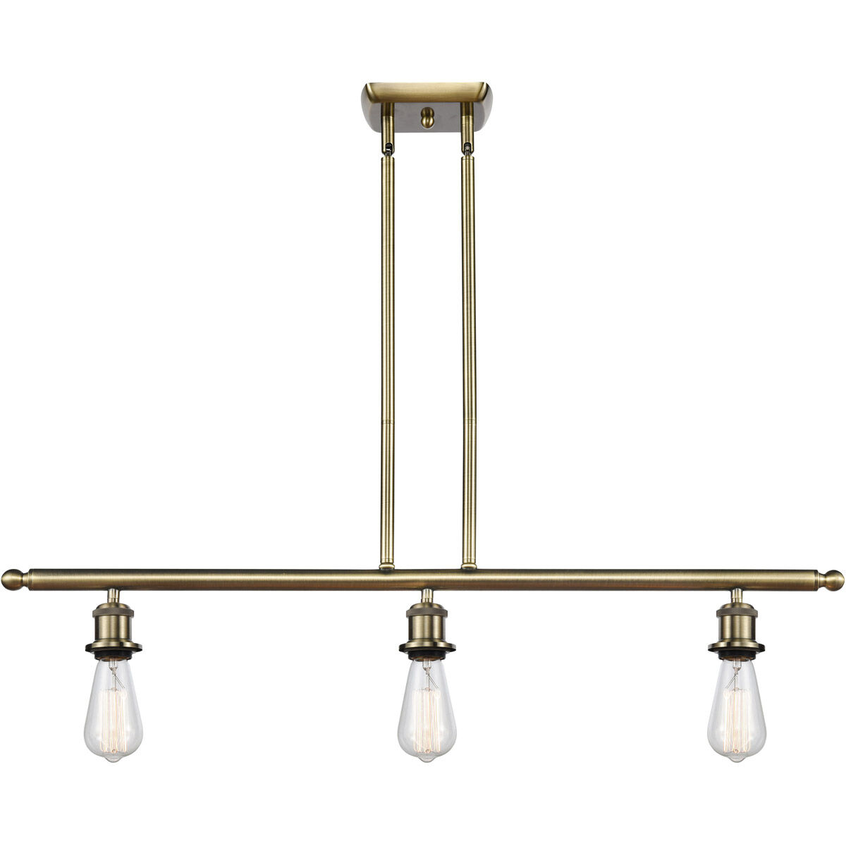 Ballston Bare Bulb 3 Light 36 inch Antique Brass Island Light Ceiling Light in Incandescent, No Shade, Ballston
