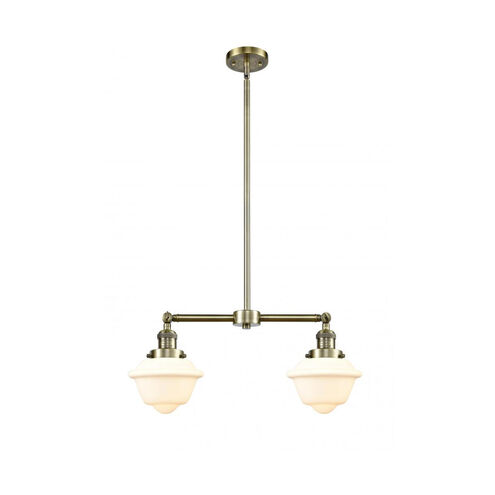 Franklin Restoration Small Oxford 2 Light 24 inch Antique Brass Chandelier Ceiling Light in Incandescent, Matte White Glass, Franklin Restoration