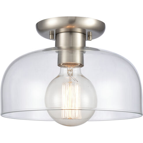 Brewer 1 Light 10 inch Brushed Nickel Semi Flush Mount Ceiling Light in Clear
