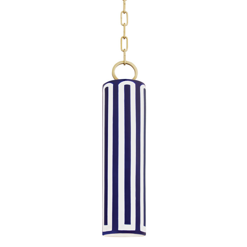 Brookville 1 Light 5 inch Aged Brass / Blue Pendant Ceiling Light