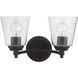 Neighborhood Tyler 2 Light 14 inch Flat Black Vanity Light Wall Light in Clear Seeded, Neighborhood Collection