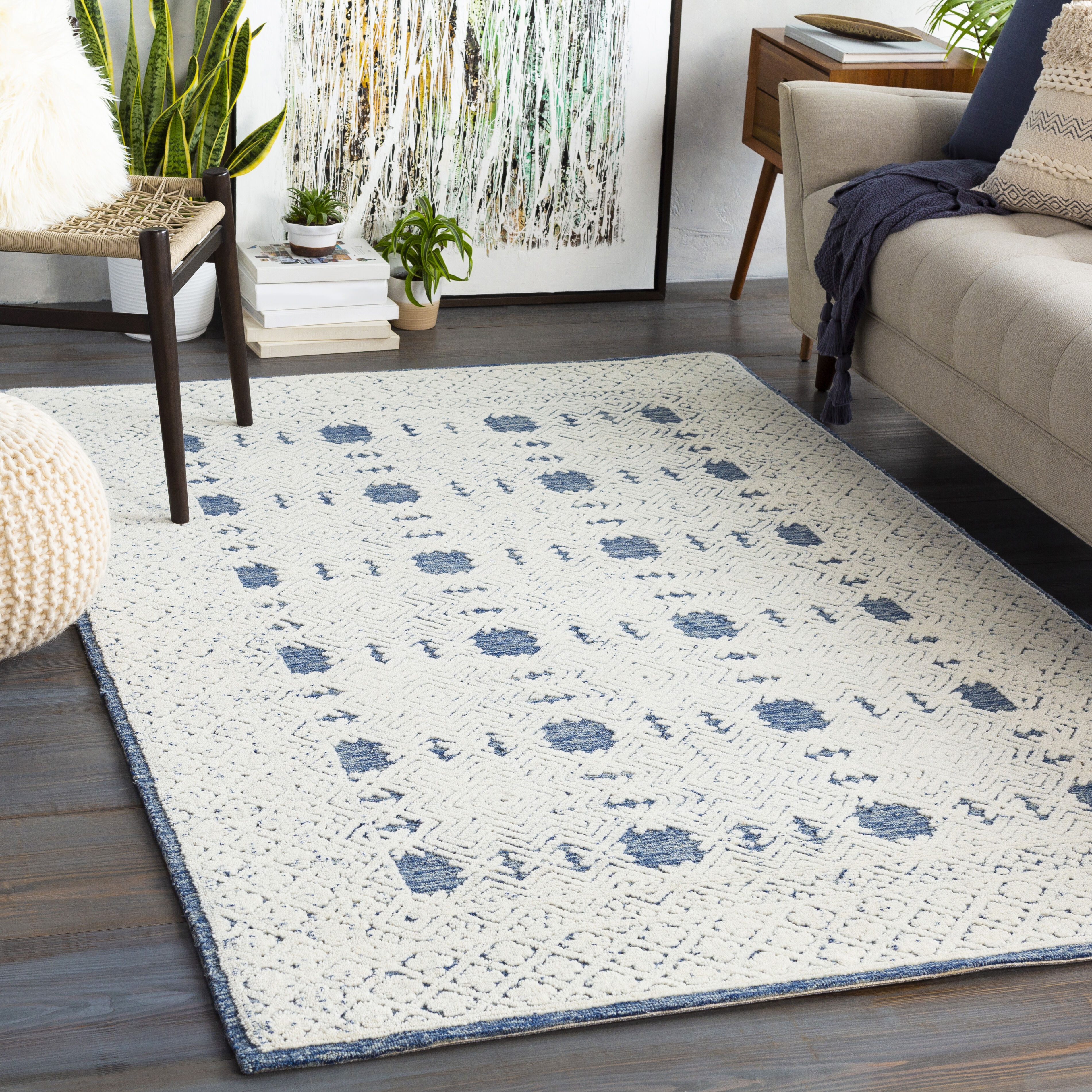 Louvre 36 X 24 inch Dark Blue Rug in 2 x 3, Rectangle