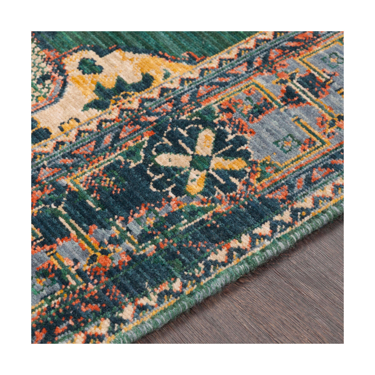 Trailblazer 33 X 24 inch Dark Green/Wheat/Denim/Saffron/Bright Orange Rugs, Rectangle