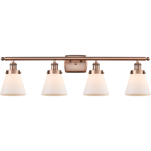 Ballston Small Cone 4 Light 36 inch Antique Copper Bath Vanity Light Wall Light in Matte White Glass