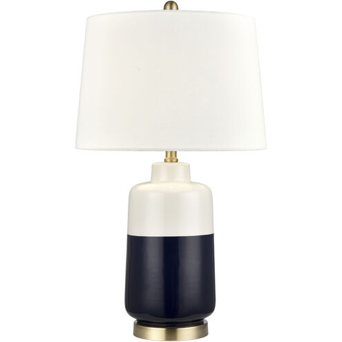 Shotton 27 inch 150 watt Navy with White and Antique Brass Table Lamp Portable Light