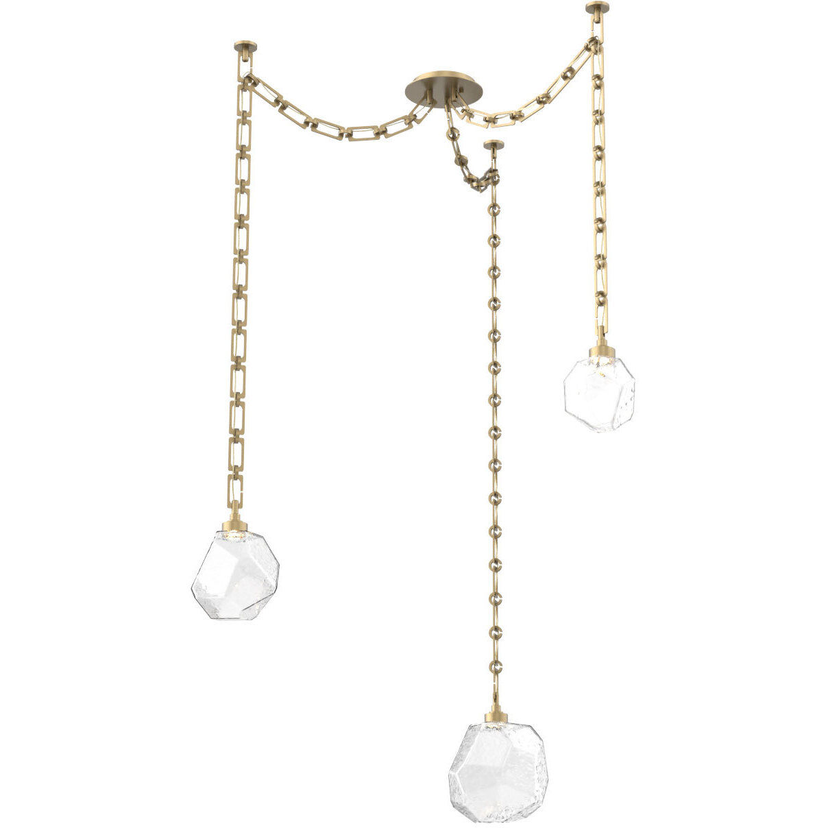 Gem LED 17 inch Gilded Brass Swag Multi-Pendant Ceiling Light in Clear, 2700K LED, Rectangular Chain