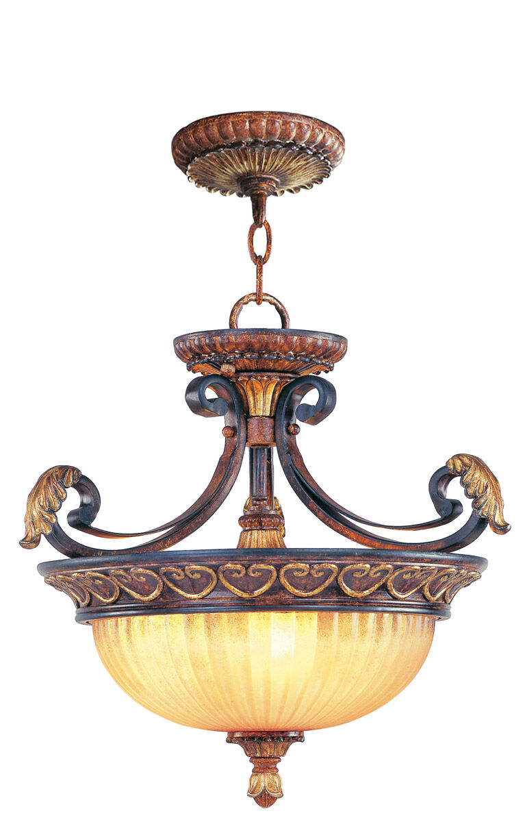 Villa Verona 3 Light 17 inch Verona Bronze with Aged Gold Leaf Accents Convertible Inverted Pendant/Ceiling Mount Ceiling Light