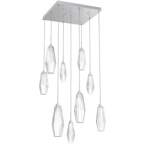 Aalto LED 27.1 inch Classic Silver Chandelier Ceiling Light in 3000K LED, Optic Rib Clear, Square Multi-Port