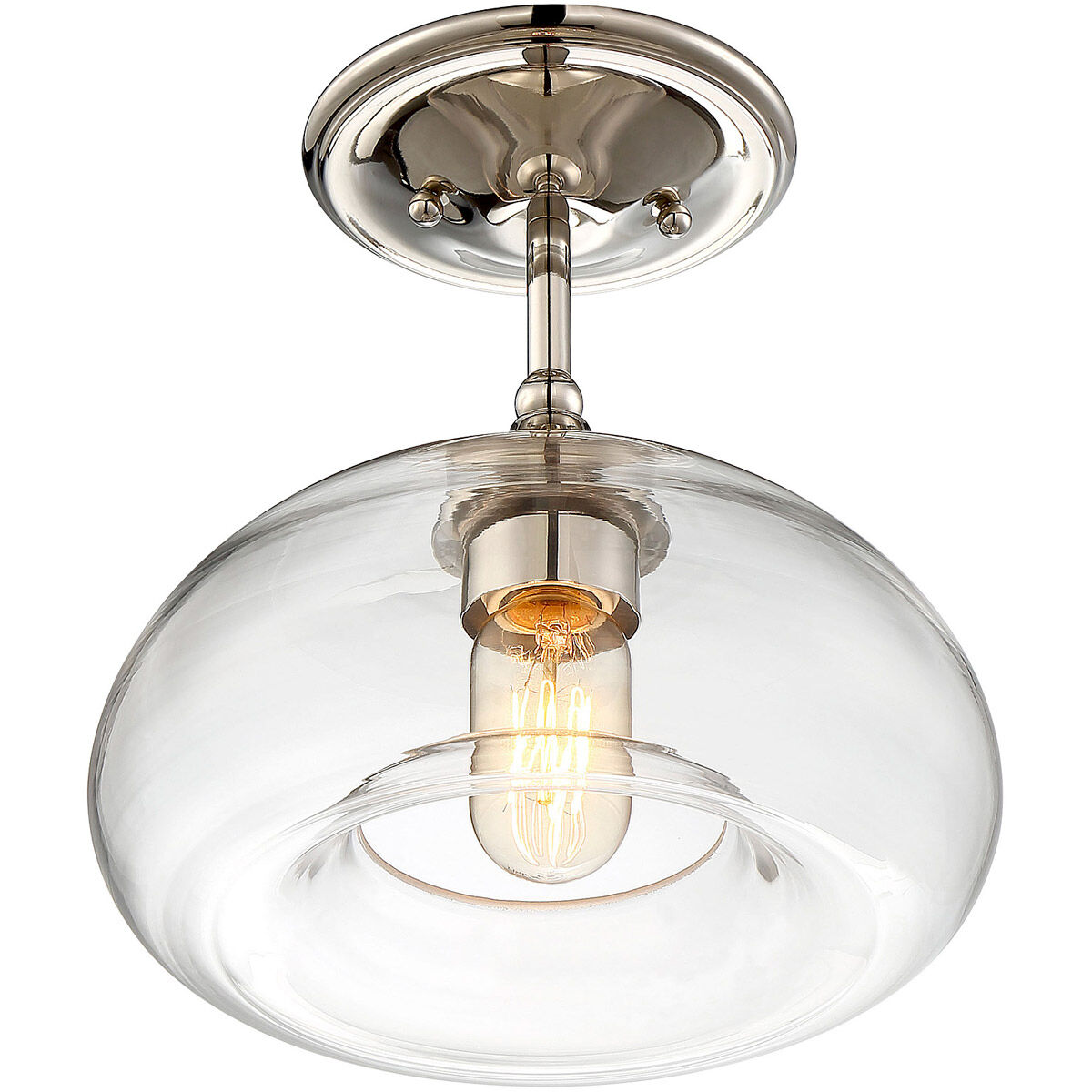 Modern 1 Light 10.75 inch Polished Nickel Semi-Flush Ceiling Light