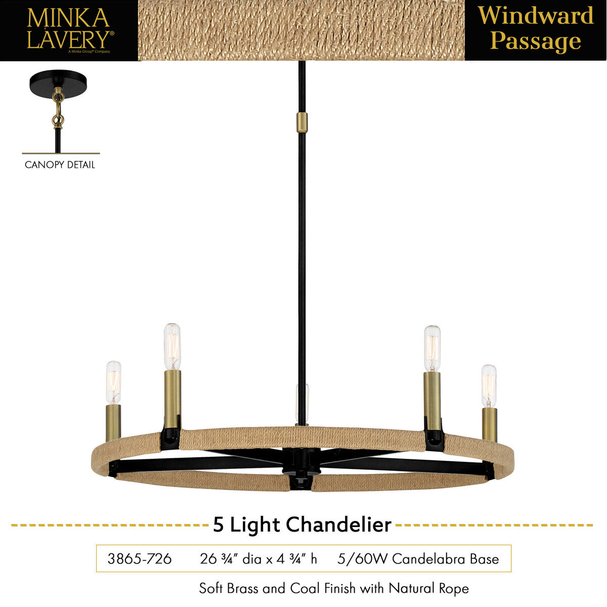 Windward Passage 5 Light 26.75 inch Coal And Soft Brass Chandelier Ceiling Light in Coal/Soft Brass