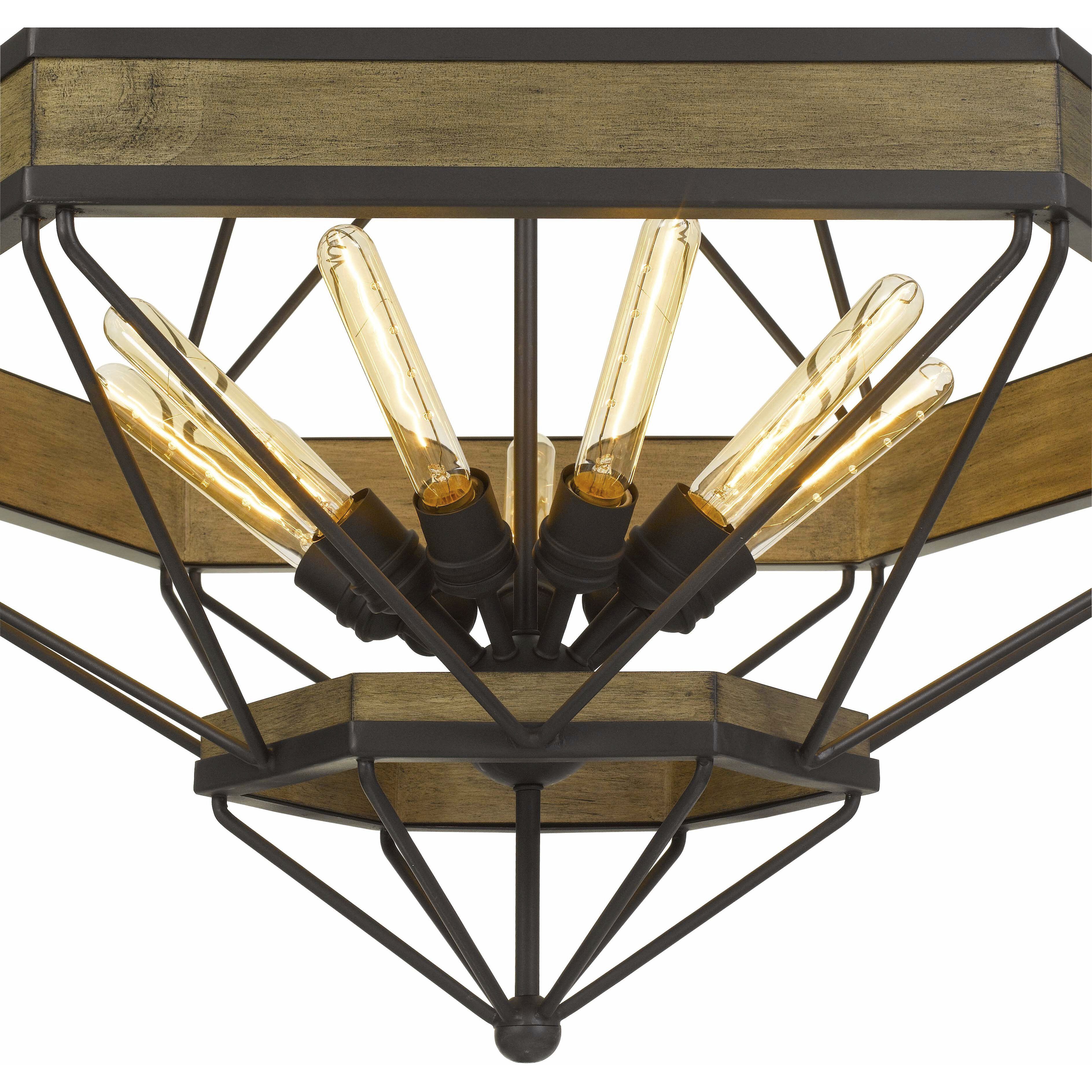 Alicante 9 Light 36 inch Pine Wood and Black Chandelier Ceiling Light, Hexagon Lantern