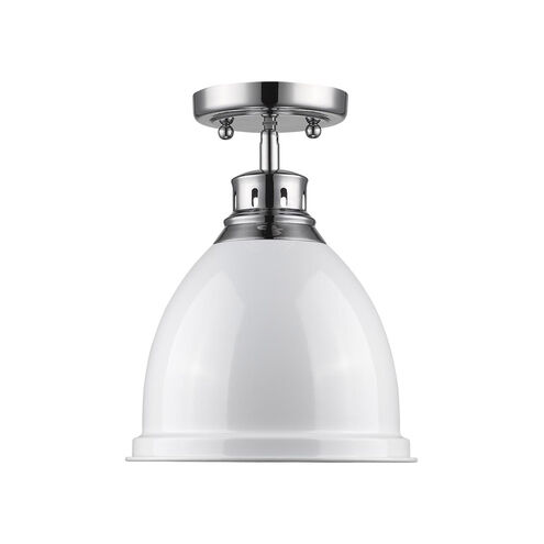 Duncan 1 Light 9 inch Chrome Flush Mount Ceiling Light in White, Damp