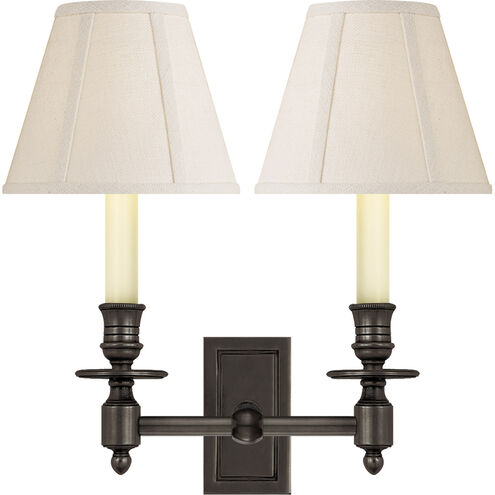 French Library 2 Light 12 inch Bronze Double Library Sconce Wall Light in Linen 1