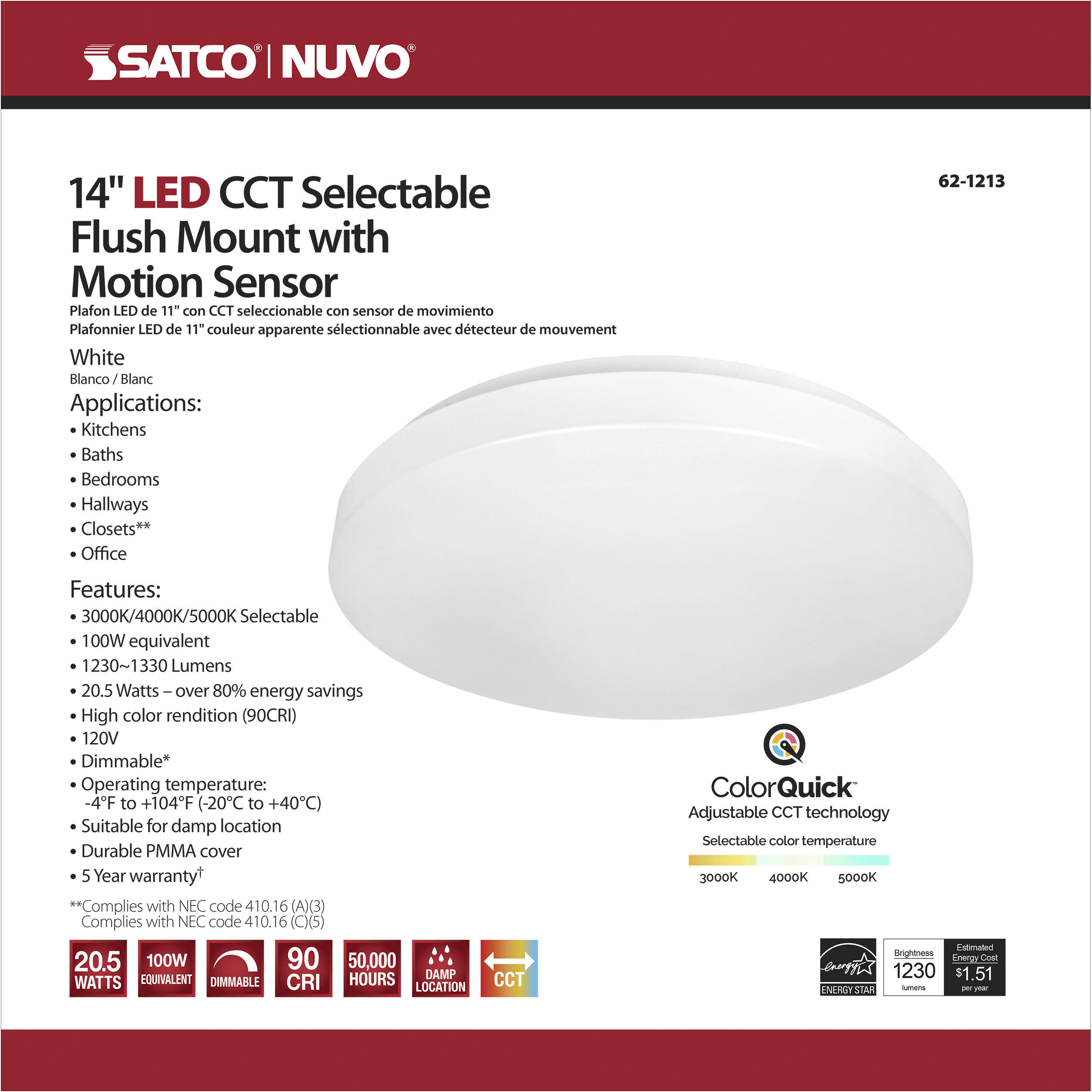 Cloud LED 14 inch White Flush Mount Ceiling Light