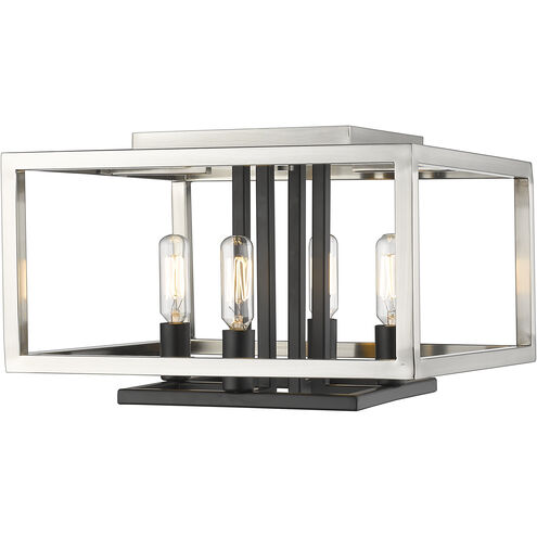 Quadra 4 Light 13 inch Brushed Nickel and Black Flush Mount Ceiling Light in 5.15