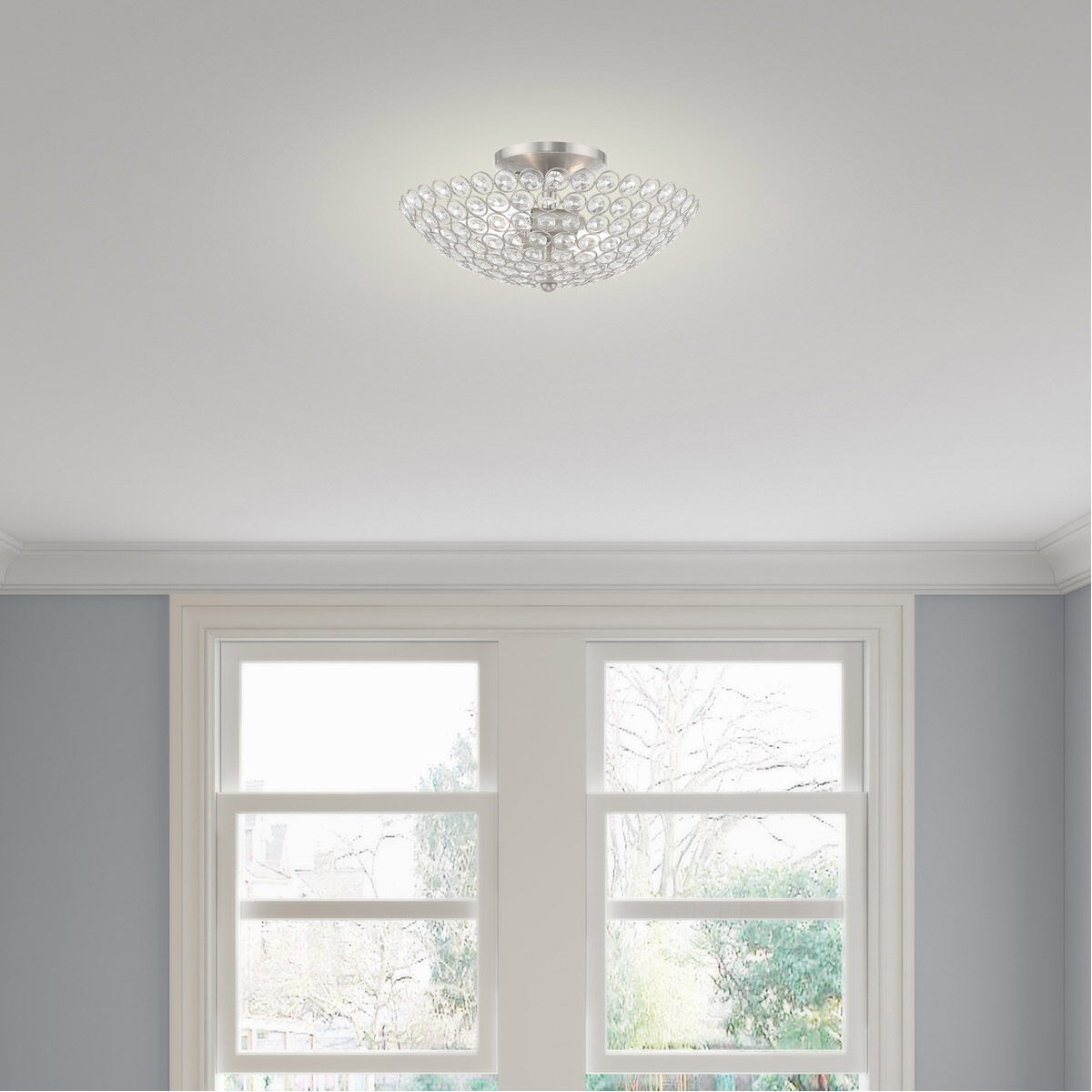Cassandra 2 Light 13 inch Brushed Nickel Semi-Flush Mount Ceiling Light