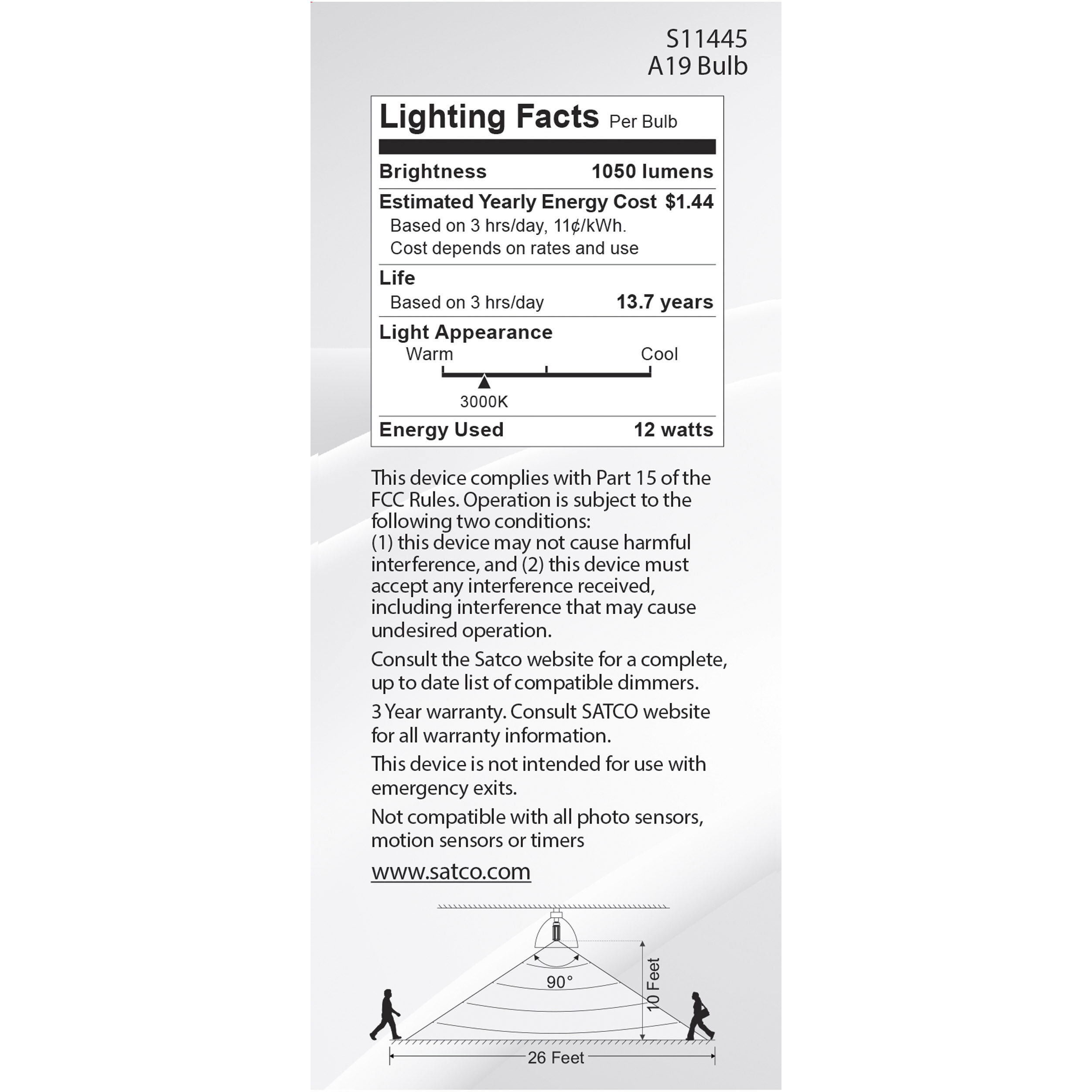 Lumos LED A19 Medium 12 watt 120 3000K Light Bulb, Type A
