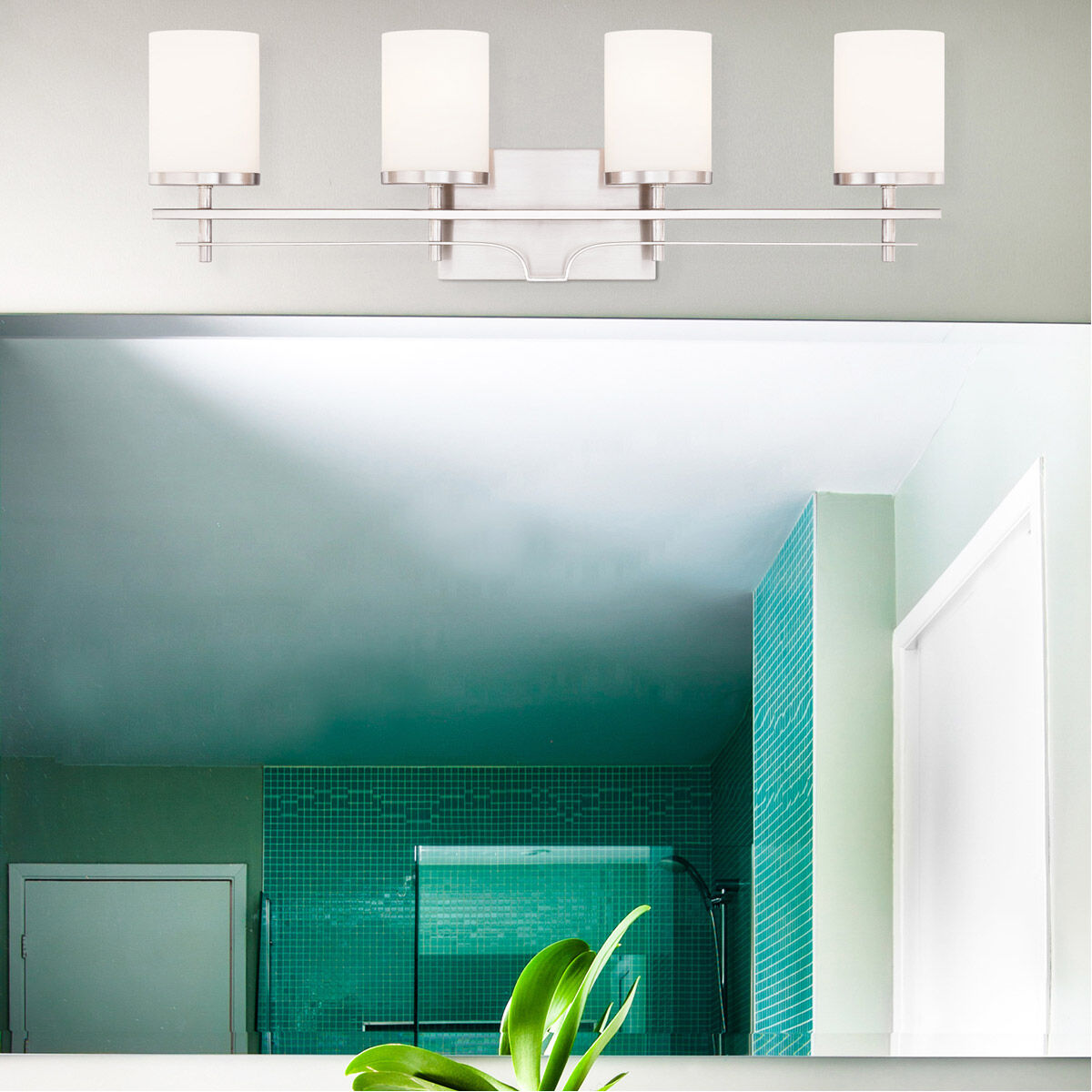 Colton 4 Light 28.5 inch Satin Nickel Bathroom Vanity Light Wall Light, Essentials