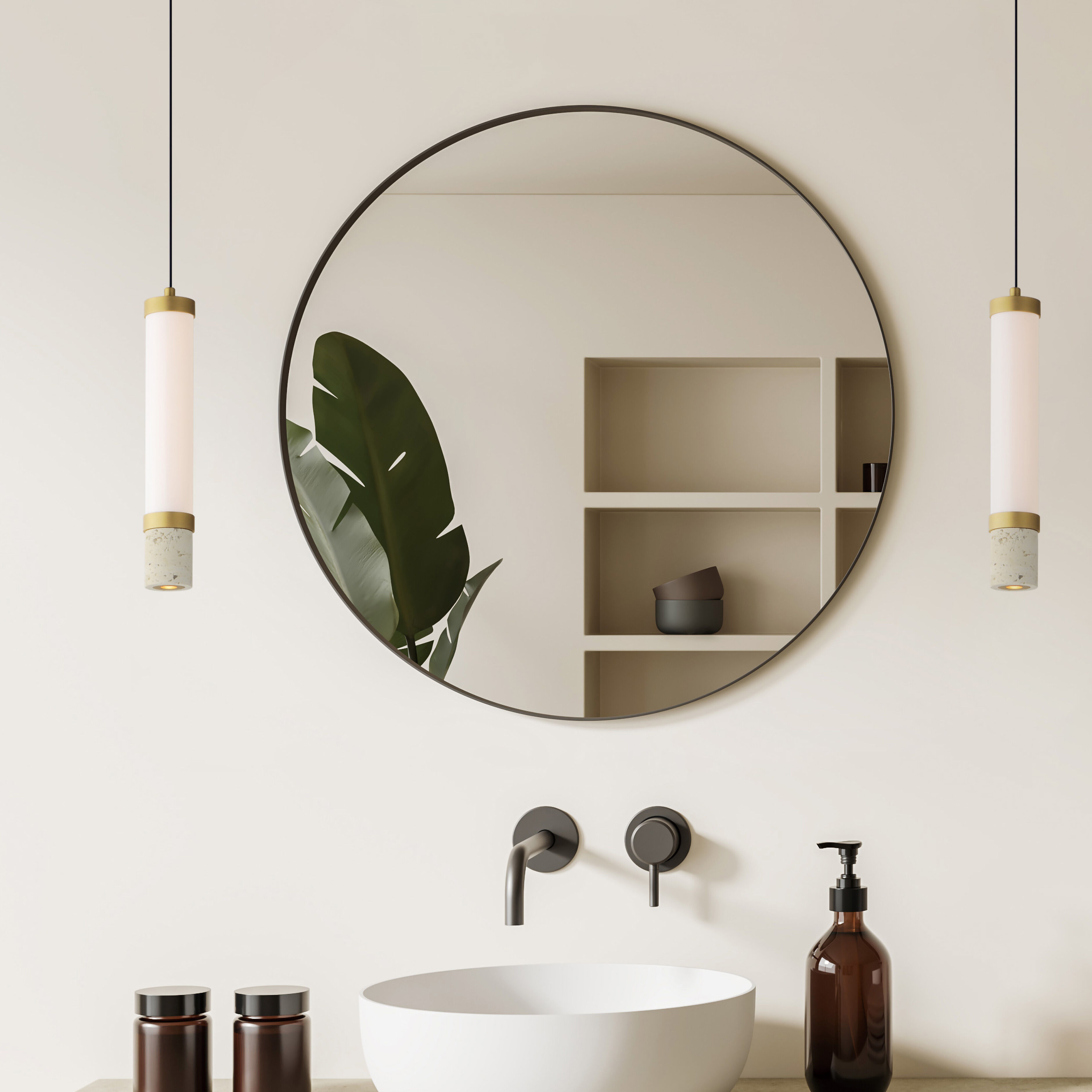 Travertine LED 2.5 inch Travertine and Gold Single Pendant Ceiling Light