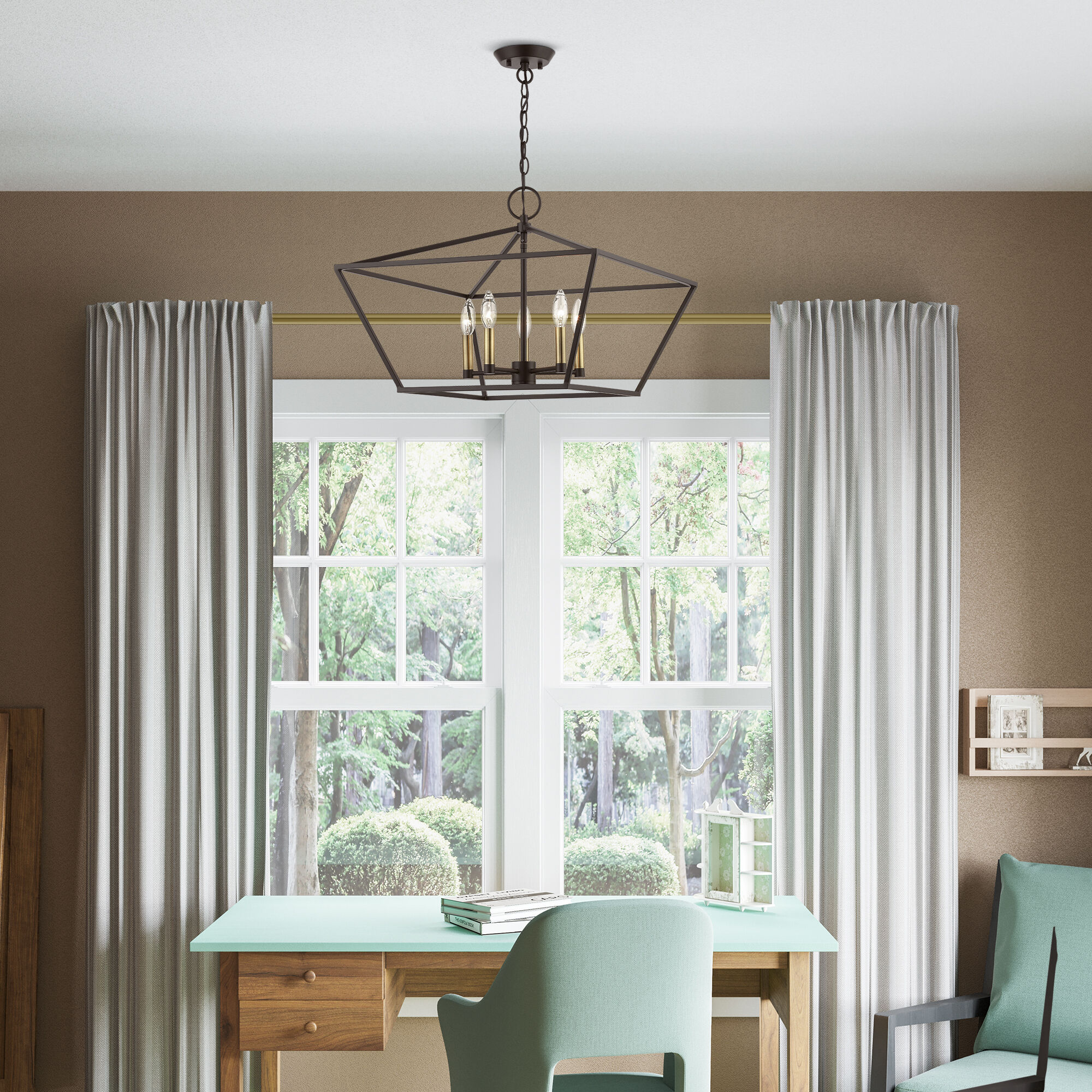 Devone 5 Light 22 inch Bronze with Antique Brass Accents Chandelier Ceiling Light