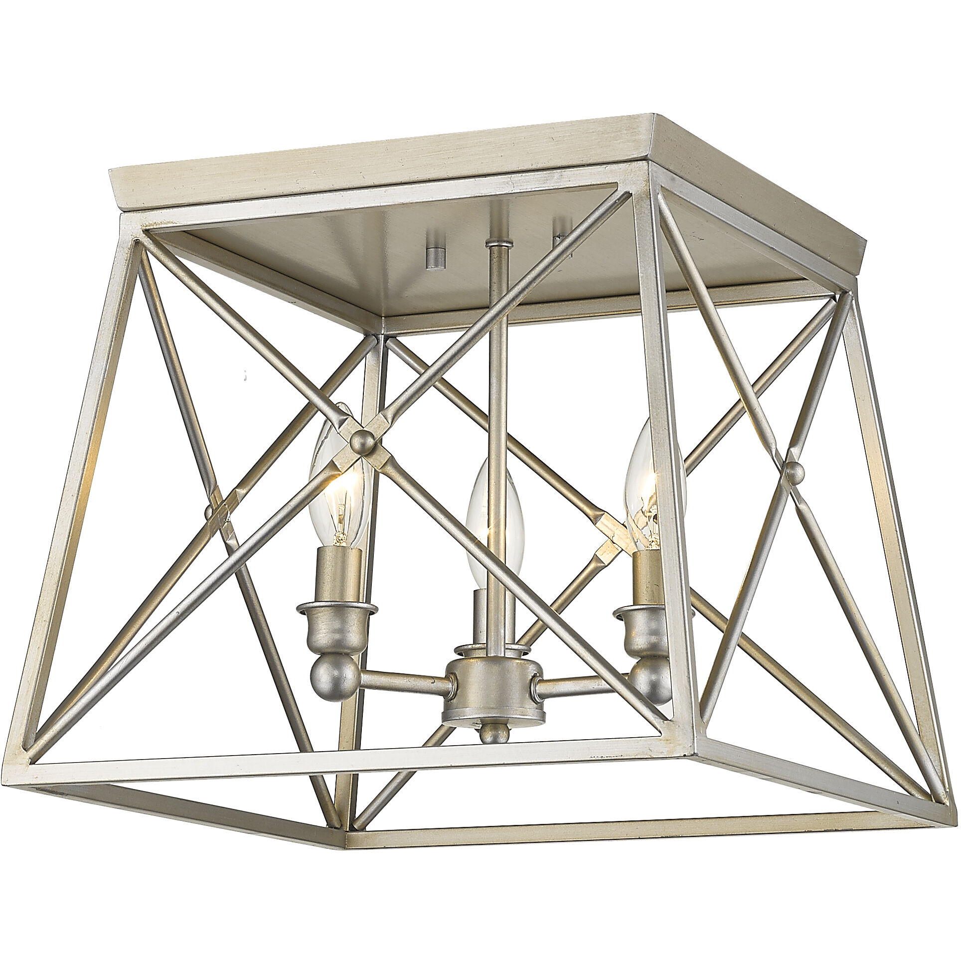 Trestle 3 Light 14 inch Antique Silver Flush Mount Ceiling Light