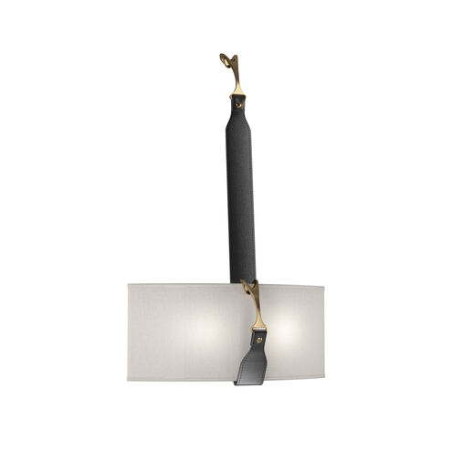 Saratoga 2 Light 16 inch Black and Antique Brass Sconce Wall Light in Leather Black, Black/Antique Brass, Flax
