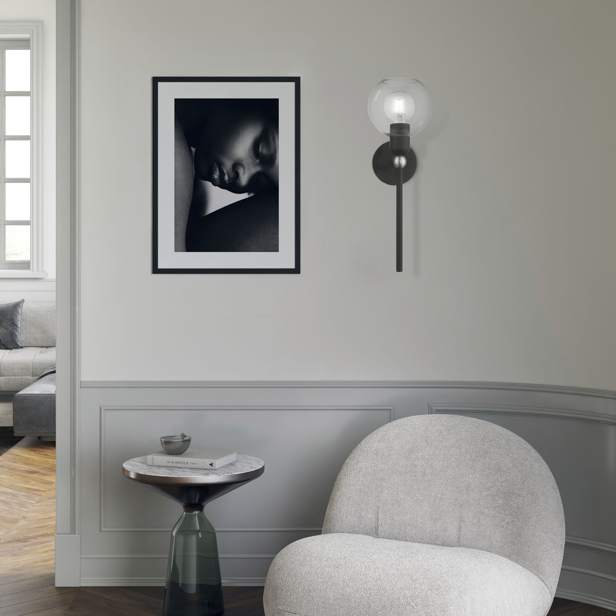 Downtown 1 Light 7 inch Black with Brushed Nickel Accent Single Sconce Wall Light, Sphere