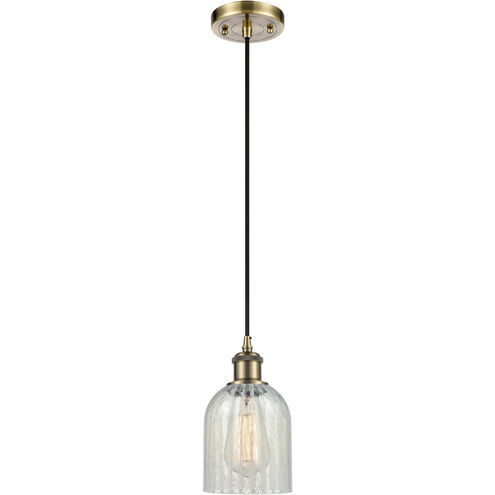 Ballston Caledonia LED 5 inch Antique Brass Mini Pendant Ceiling Light in Mouchette Glass, Black Textured, Ballston