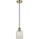 Ballston Caledonia LED 5 inch Antique Brass Mini Pendant Ceiling Light in Mouchette Glass, Ballston