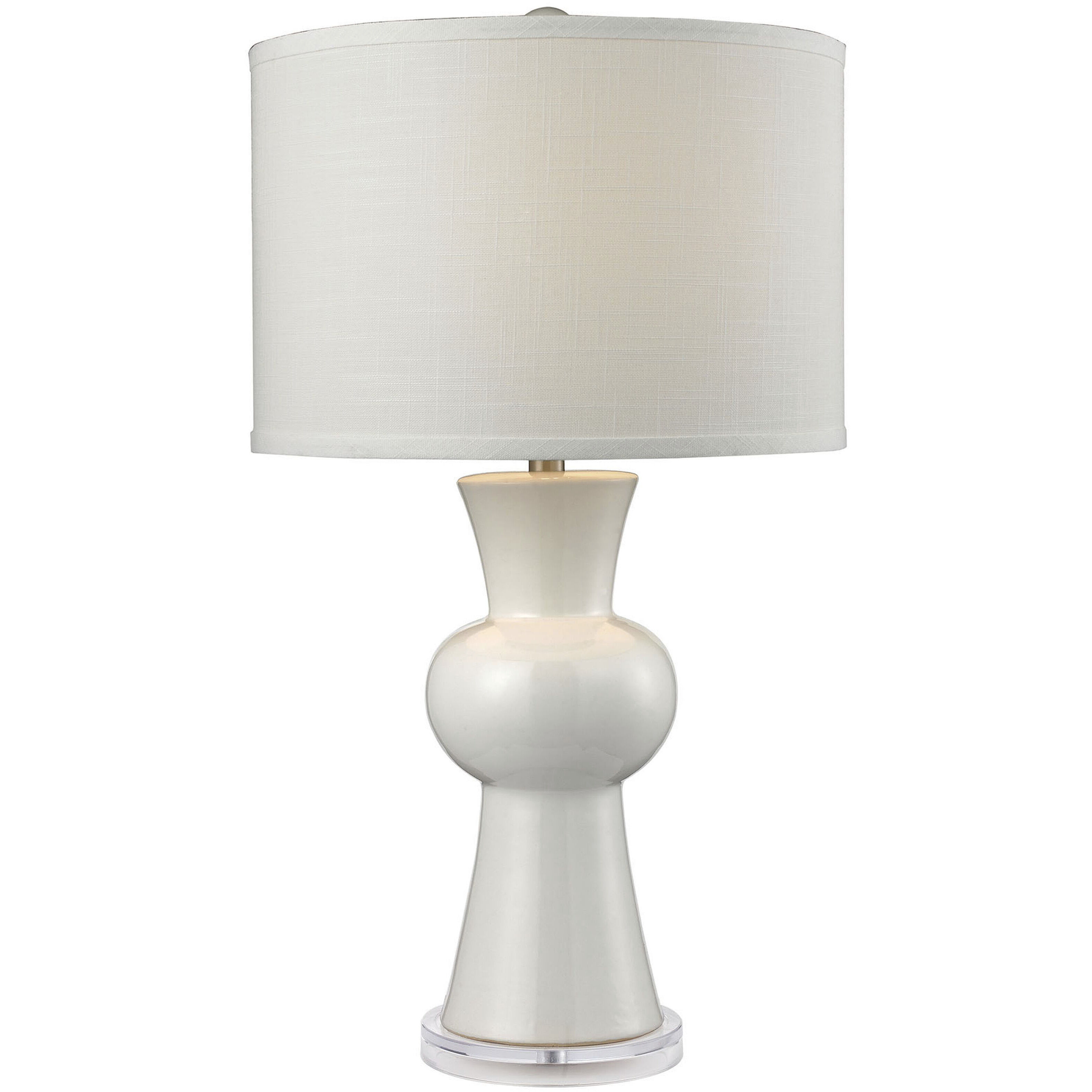 White Ceramic 28 inch 150 watt Gloss White with Clear Table Lamp Portable Light