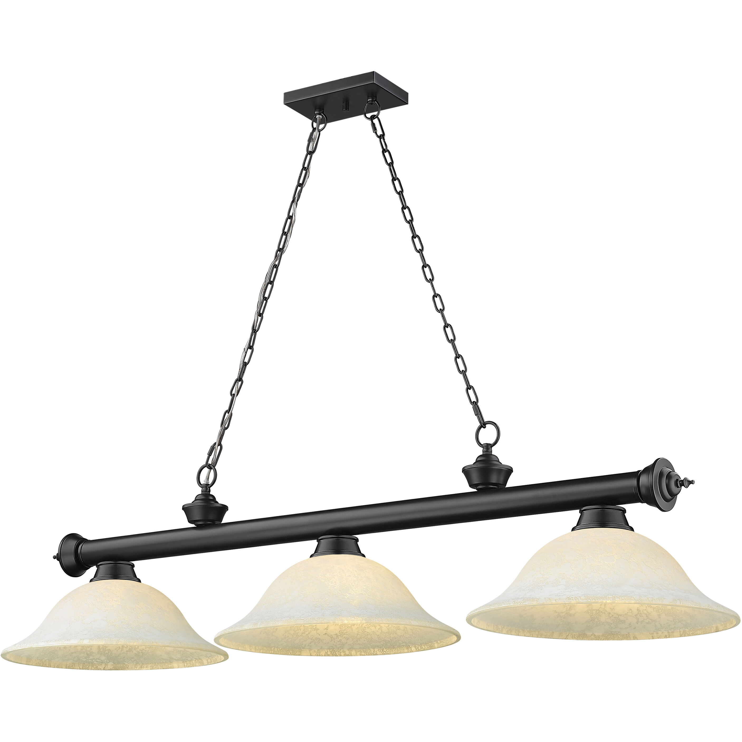 Cordon 3 Light 58 inch Matte Black Billiard Ceiling Light in White Mottle Glass