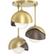 Brooklyn 3 Light 12 inch Modern Brass and Ink Semi-Flush Ceiling Light