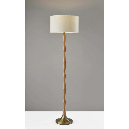 Eve 61 inch 100.00 watt Natural Oak Wood with Antique Brass Accent Floor Lamp Portable Light