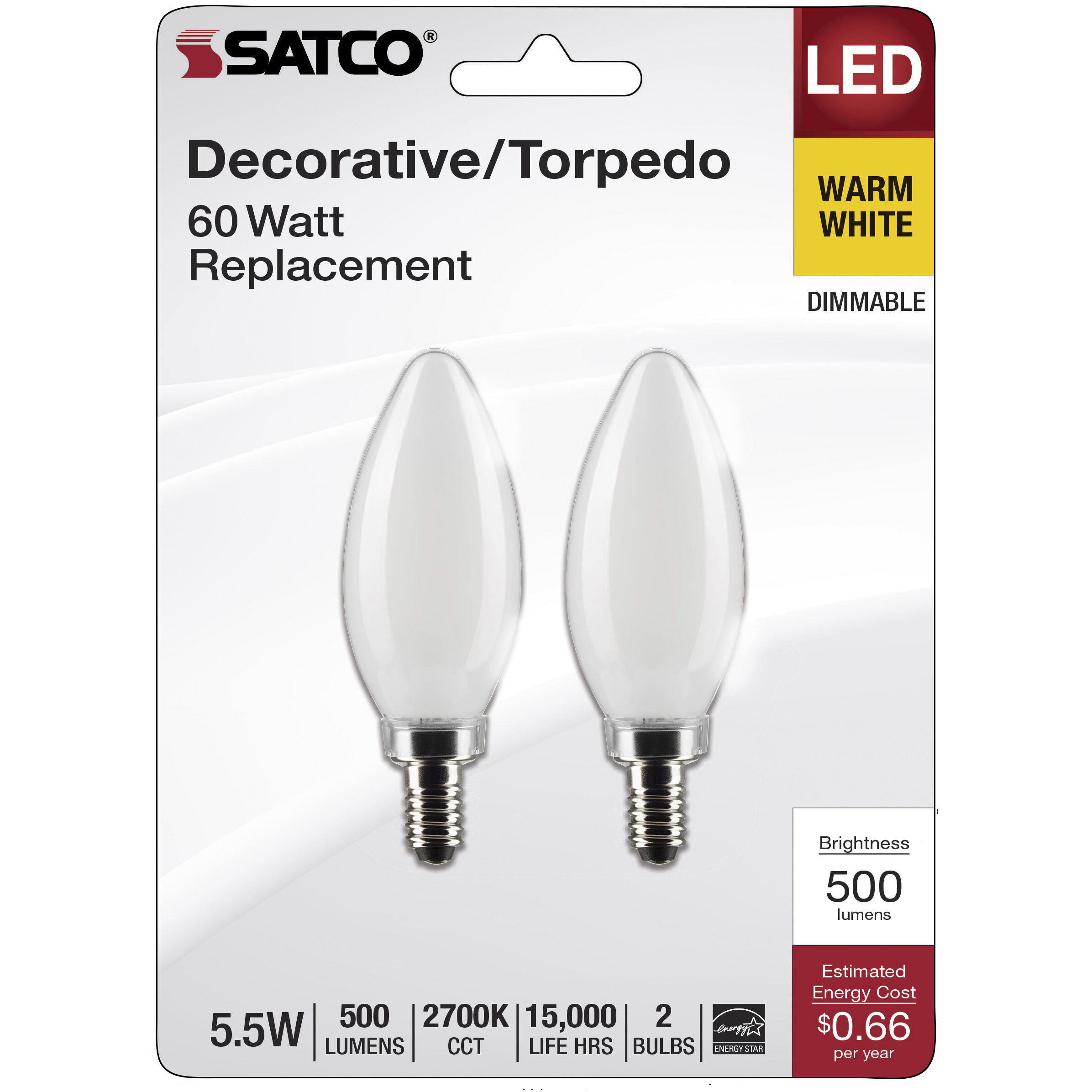 Lumos LED Candelabra 5.5 watt 120 2700K LED Filament, LED Filament