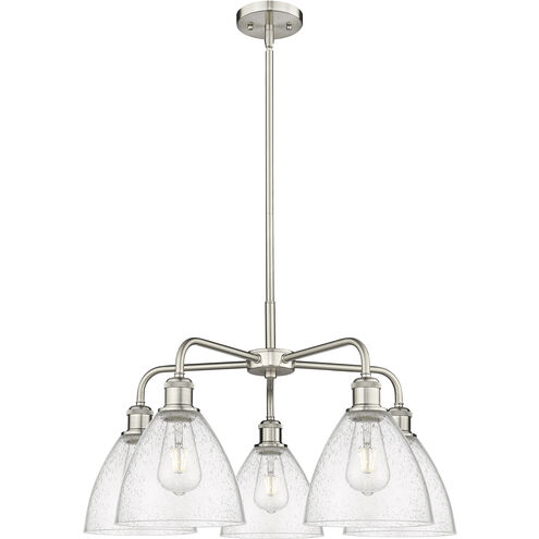 Bristol Glass 5 Light 25.5 inch Satin Nickel Chandelier Ceiling Light in Seedy