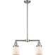 Franklin Restoration Small Bell 2 Light 43 inch Brushed Satin Nickel Island Light Ceiling Light in Matte White Glass, Franklin Restoration