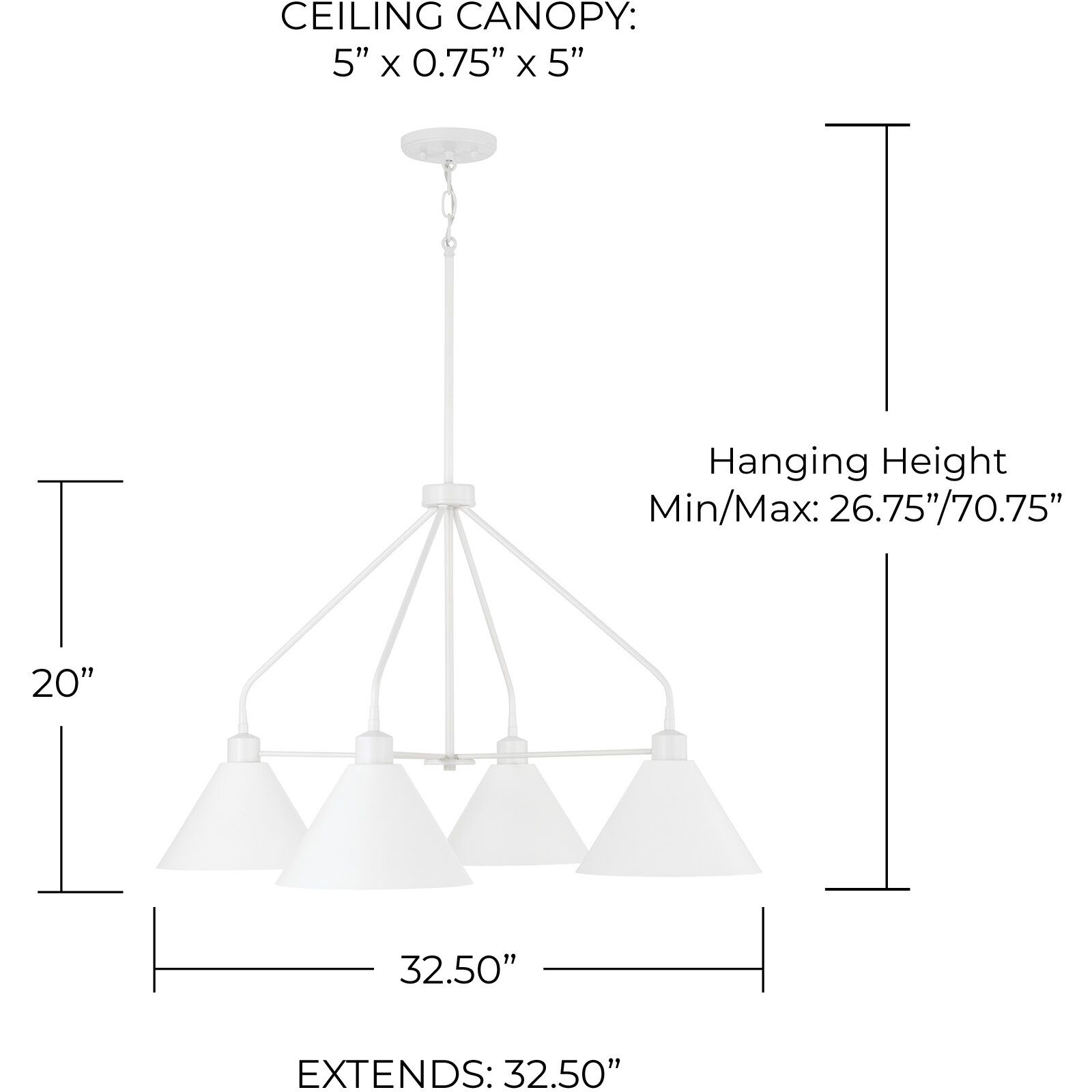 Alden 4 Light 32.5 inch Matte White Chandelier Ceiling Light