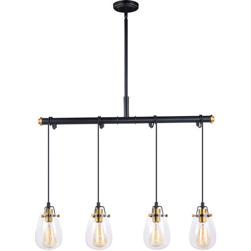 Kassidy 4 Light 33 inch Black and Natural Brass Linear Chandelier Ceiling Light