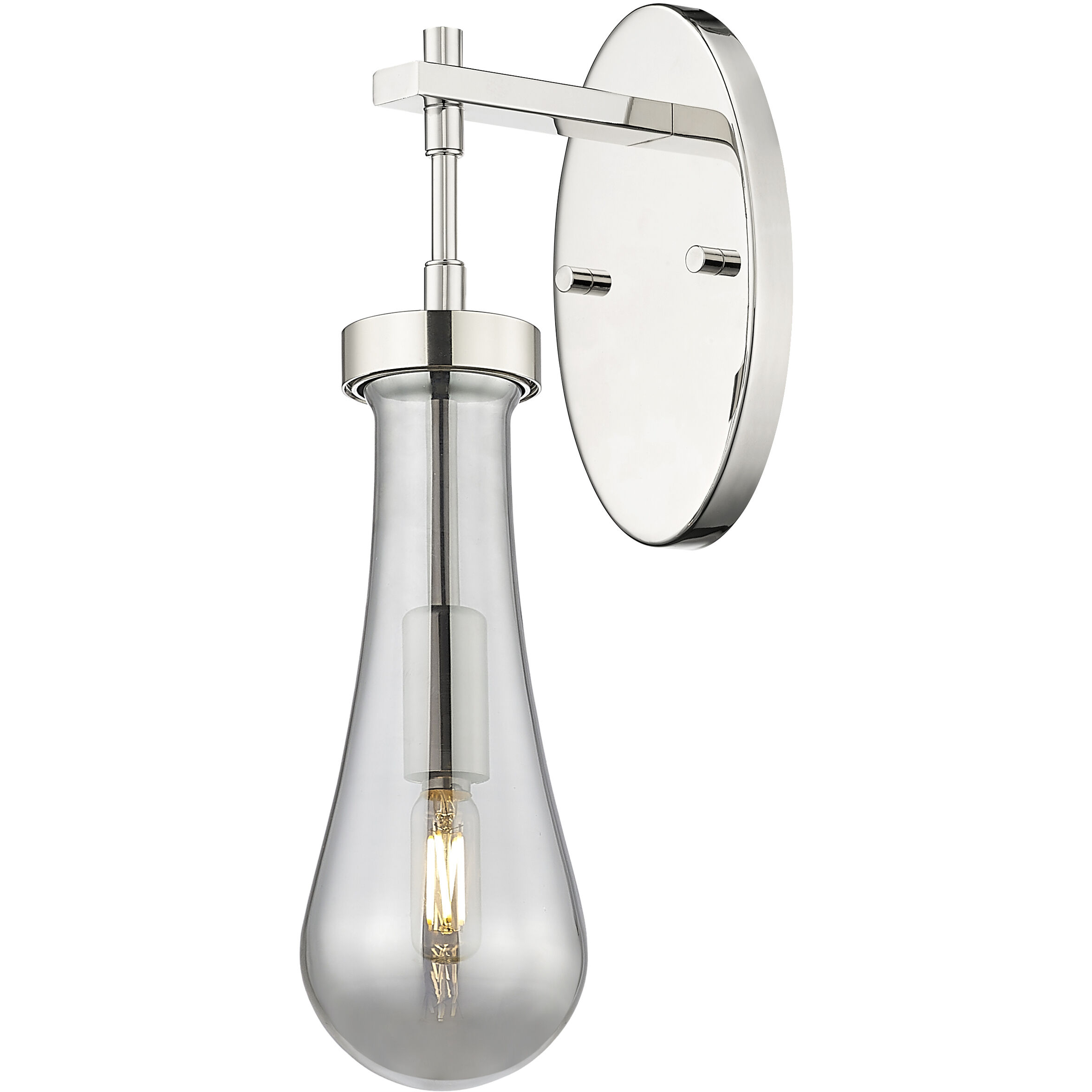 Downtown Urban Owego Armed Sconce Wall Light in Polished Nickel, Light Smoke Glass