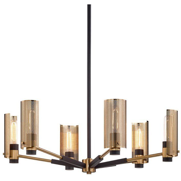 Pilsen 6 Light 30 inch Modern Bronze And Aged Brass Chandelier Ceiling Light