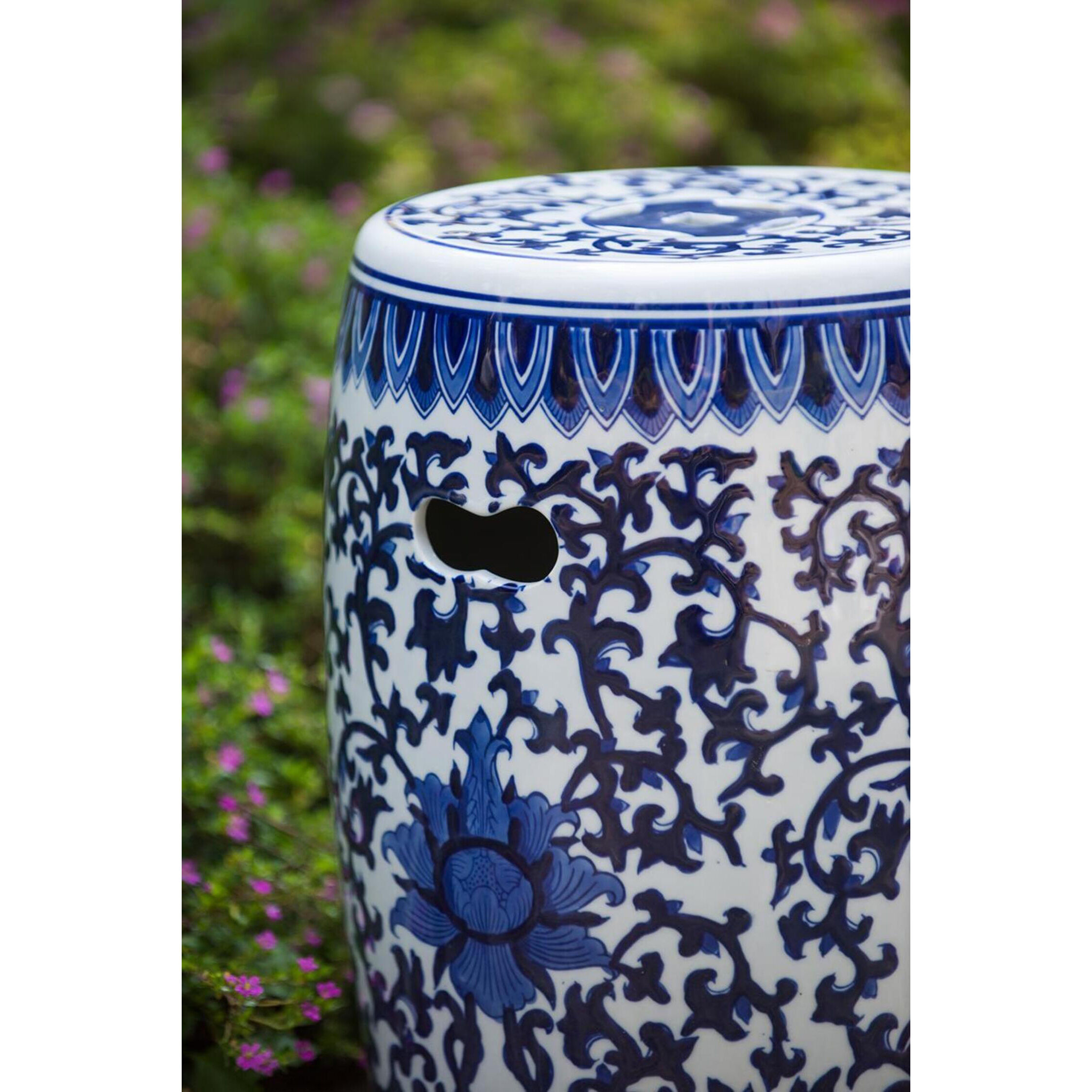 Garden 15.9 inch Blue and White Stool