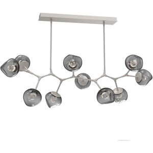 Luna LED Metallic Beige Silver Linear Pendant Ceiling Light in 2700K LED, Floret Inner - Smoke Outer, Modern Branch