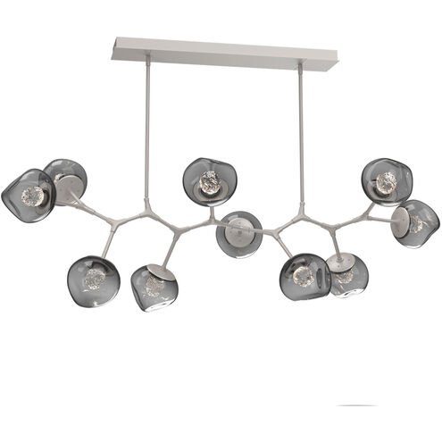 Luna LED Metallic Beige Silver Linear Pendant Ceiling Light in 2700K LED, Floret Inner - Smoke Outer, Modern Branch