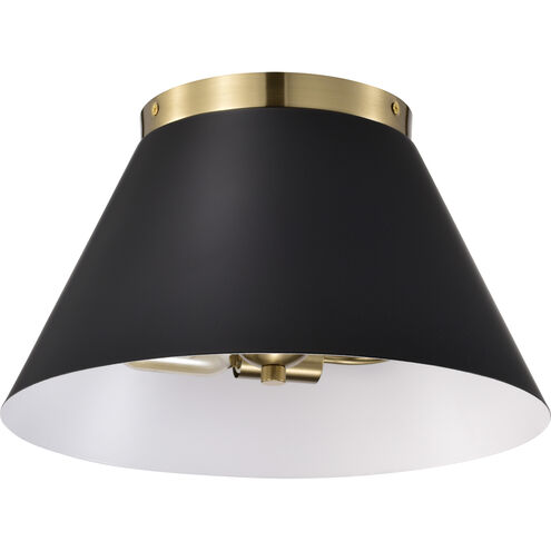 Dover 2 Light 14 inch Black/Vintage Brass Flush Ceiling Light