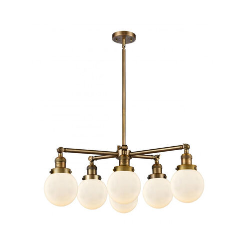 Franklin Restoration XX-Large Beacon 6 Light 35 inch Brushed Brass Chandelier Ceiling Light in Incandescent, Matte White Glass, Franklin Restoration