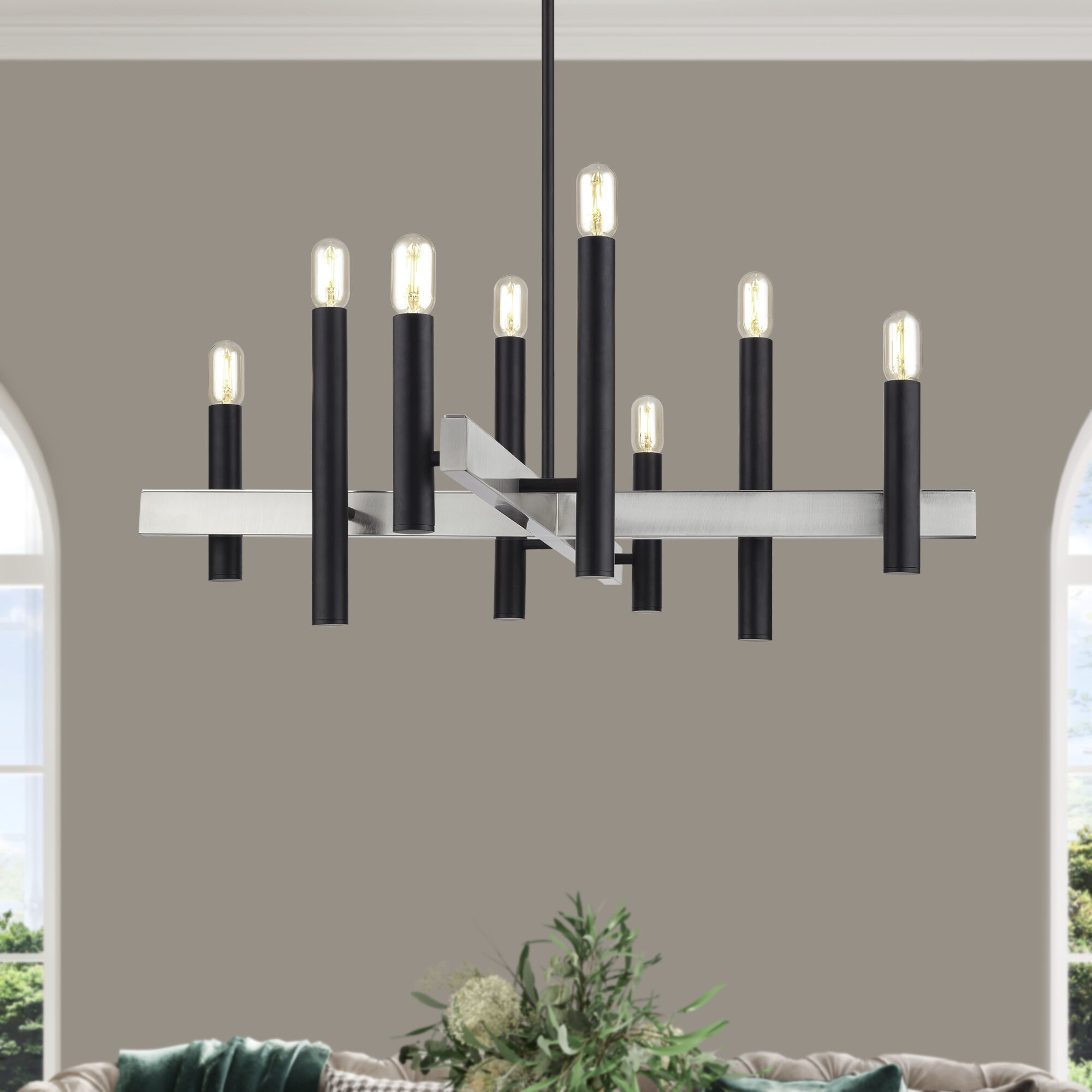 Helsinki 8 Light 38 inch Black with Brushed Nickel Accents Chandelier Ceiling Light