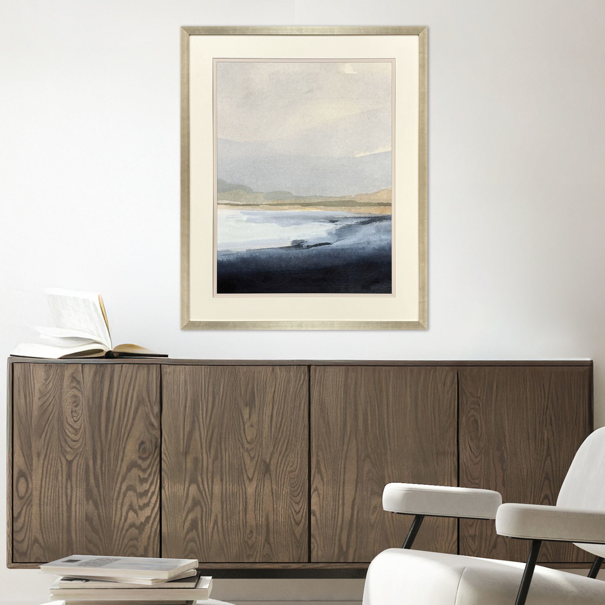 Misty I & II Blue and Orange and White Framed Art