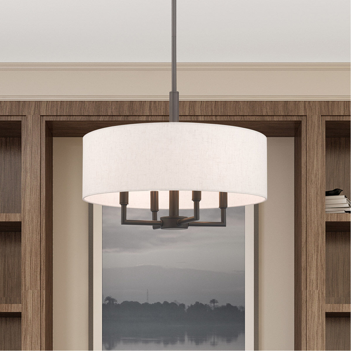 Meridian 4 Light 18 inch English Bronze Pendant Chandelier Ceiling Light