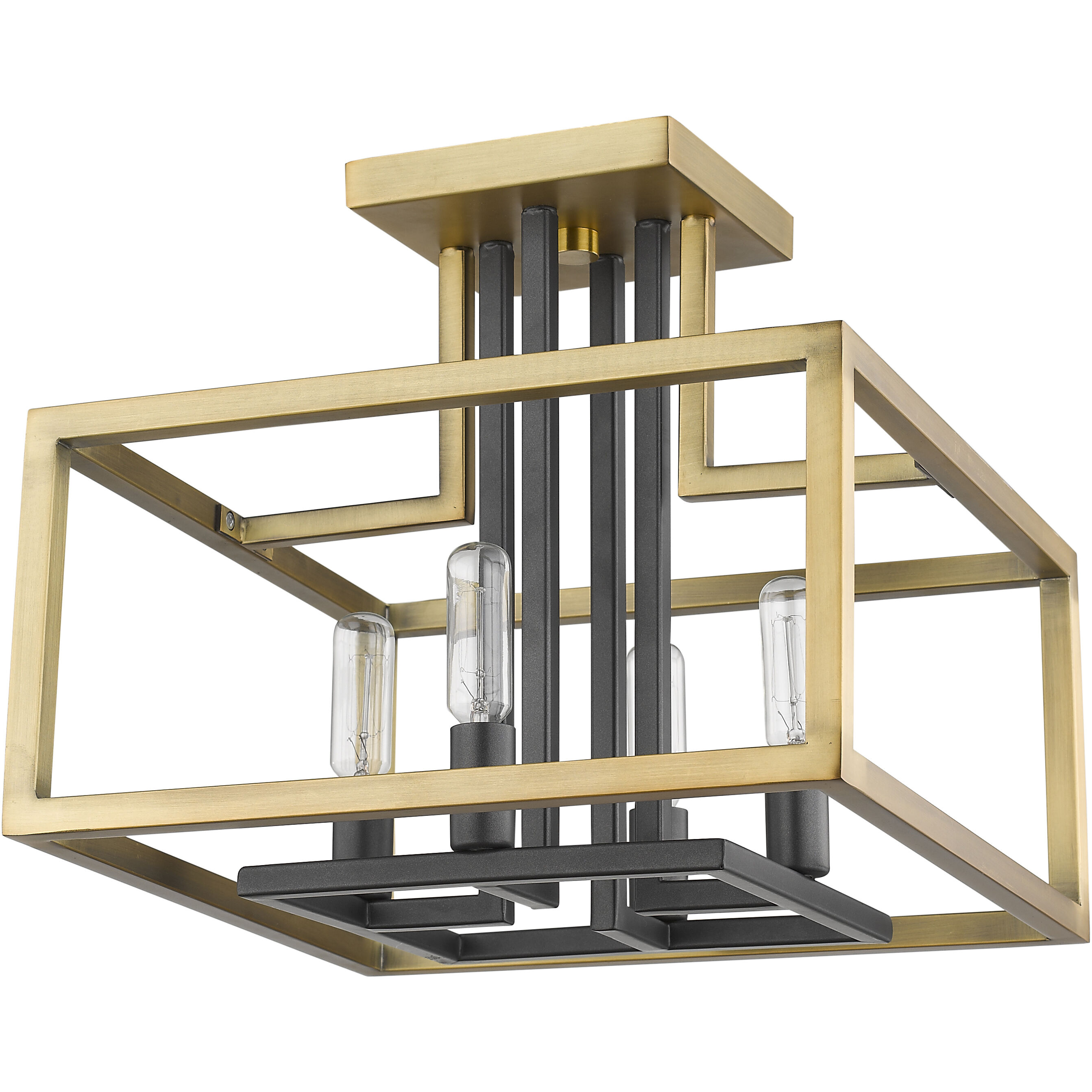 Quadra 4 Light 12 inch Olde Brass and Bronze Semi Flush Mount Ceiling Light in 5.61